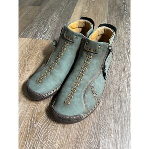 Leather Ankle Boots Mens china size 41 Teal Green Good Whipstitch Zip Sport